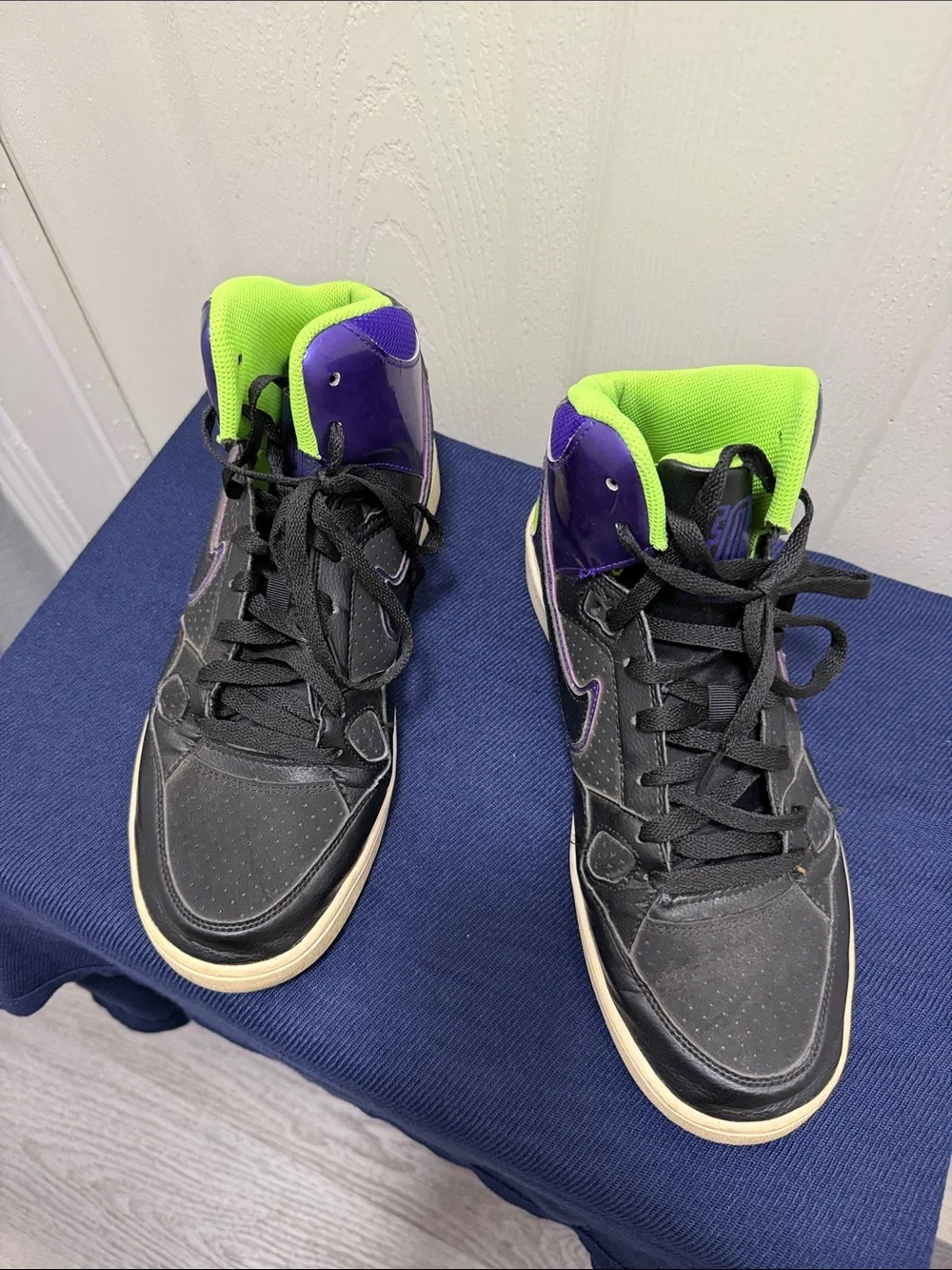 Nike Black Sneakers with Purple Panels and Neon Green Accents